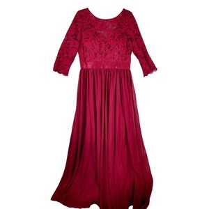 Ever Pretty Burgundy Lace Bodice‎ Maxi Dress Size 16 Women Gown Party Bridesmaid